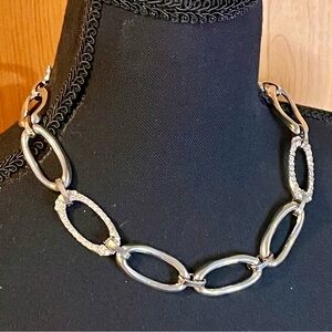 Bold Modern Classic Silver Tone Necklace 2 Pave Crystal Accent Links Goth Grunge
